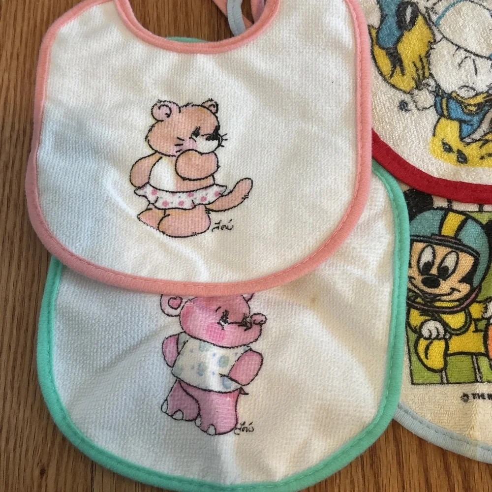 Vintage Playskool Disney And Others Lot Of 7 Bibs Cloth Vinyl